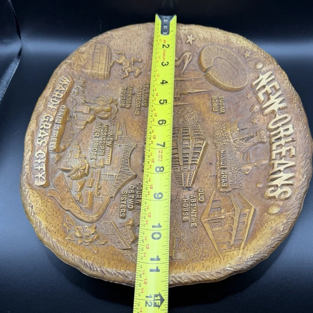 New Orleans Mardis Gras Louisiana Carved Wood Look Resin Souvenir Wall Art USA